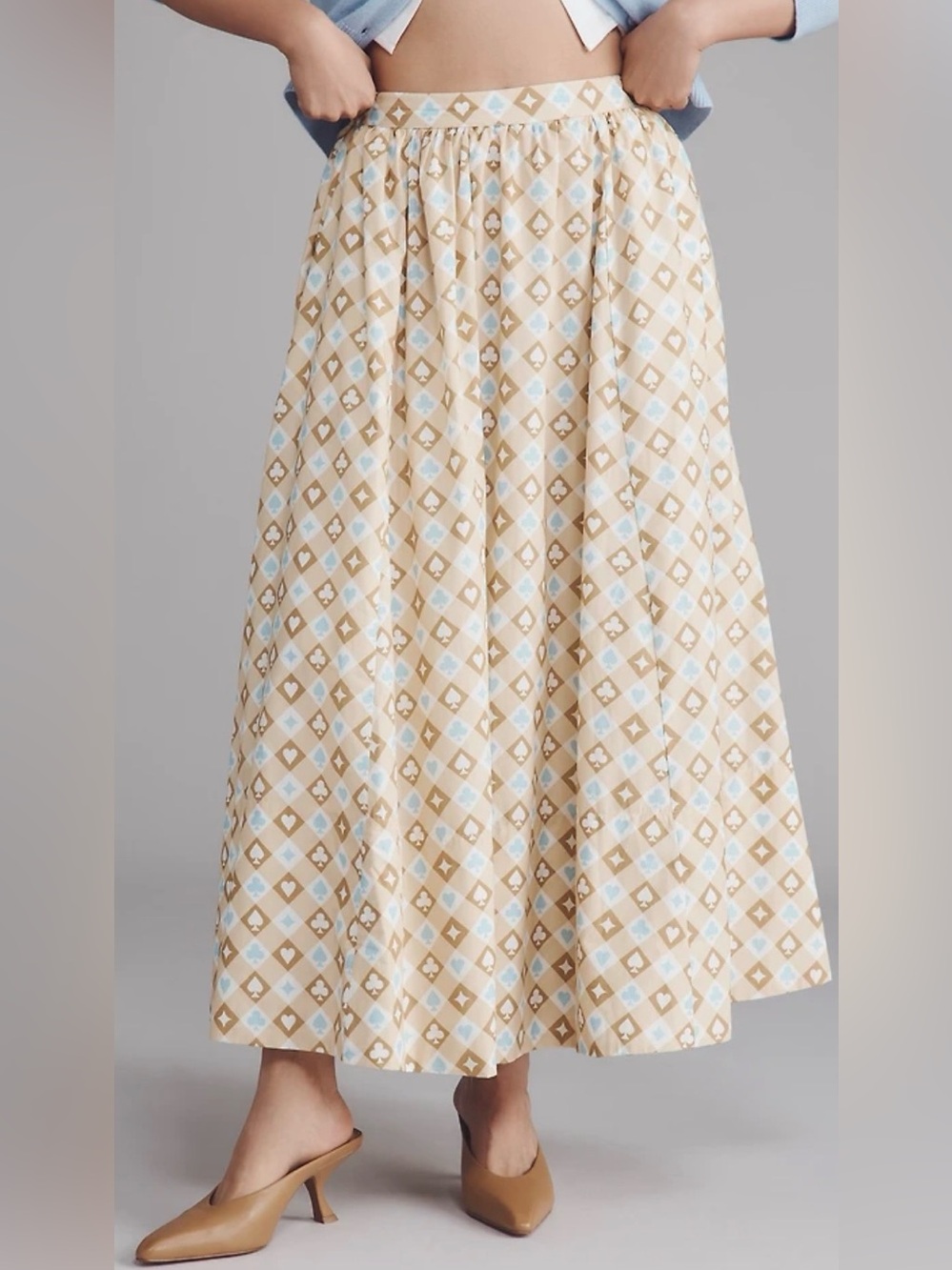 NWT Maeve Anthropologie Jacie Poplin Printed Maxi Skirt Size Large Petite LP